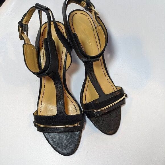 NINE WEST black t straps heels sandals size 8 - Picture 6 of 11